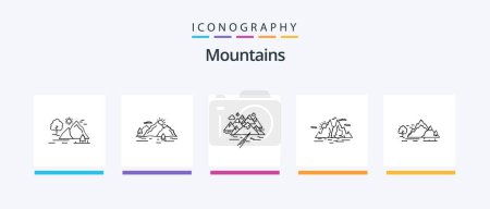 Ilustración de Mountains Line 5 Icon Pack Including nature. hill. nature. scene. landscape. Creative Icons Design - Imagen libre de derechos