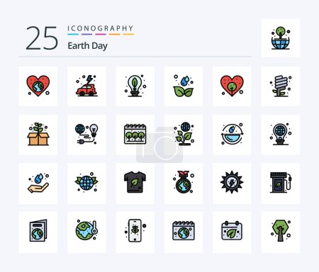 Illustration for Earth Day 25 Line Filled icon pack including earth. droop. car. green. leaf - Royalty Free Image