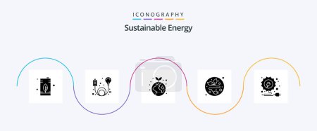 Téléchargez les illustrations : Sustainable Energy Glyph 5 Icon Pack Including energy. leaf. energy. electric plug. plant - en licence libre de droit