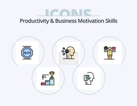 Téléchargez les illustrations : Productivity And Business Motivation Skills Line Filled Icon Pack 5 Icon Design. goal. play. human. life. practice - en licence libre de droit