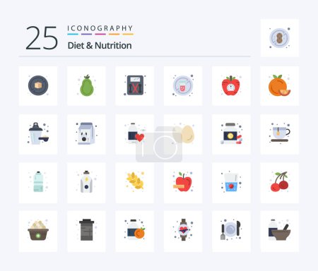 Illustration for Diet And Nutrition 25 Flat Color icon pack including vegetable. diet. scale. apple. tube - Royalty Free Image