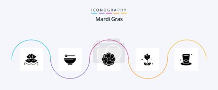 Illustration for Mardi Gras Glyph 5 Icon Pack Including . wine. flower. drink. present - Royalty Free Image