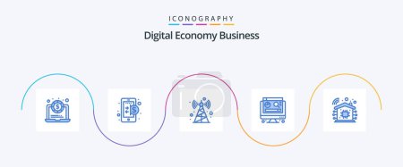 Téléchargez les illustrations : Digital Economy Business Blue 5 Icon Pack Including . technology. radio. smart home. graph - en licence libre de droit