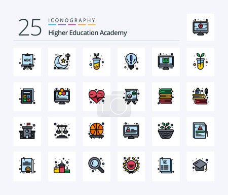 Téléchargez les illustrations : Academy 25 Line Filled icon pack including study. learning. education. knowledge. idea - en licence libre de droit