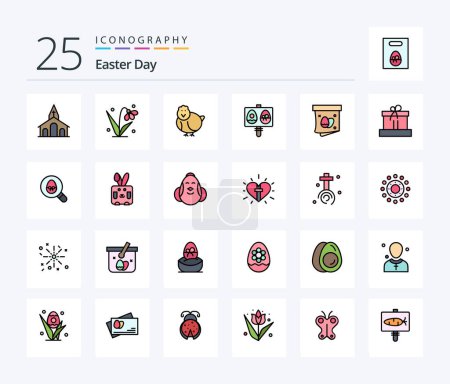 Téléchargez les illustrations : Easter 25 Line Filled icon pack including egg. easter. tulip. eggs. happy - en licence libre de droit