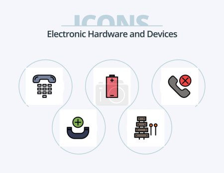 Ilustración de Devices Line Filled Icon Pack 5 Icon Design. tv. glasses. instrument. entertainment. media - Imagen libre de derechos