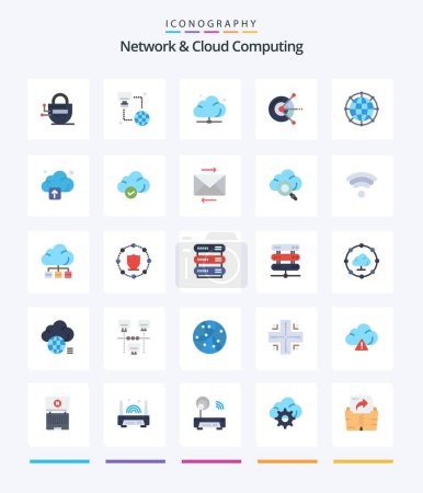 Téléchargez les illustrations : Creative Network And Cloud Computing 25 Flat icon pack  Such As data. disk. cloud. computing. technology - en licence libre de droit