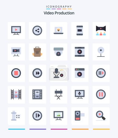 Illustration for Creative Video Production 25 Flat icon pack  Such As . movie. video. film. camera - Royalty Free Image
