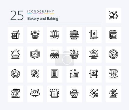 Ilustración de Baking 25 Line icon pack including baking. book. restaurant. food. cakes - Imagen libre de derechos