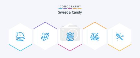 Téléchargez les illustrations : Sweet And Candy 25 Blue icon pack including sweets. dessert. food. candy. ice cream - en licence libre de droit