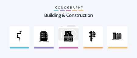 Téléchargez les illustrations : Building And Construction Glyph 5 Icon Pack Including measure. measuring. hostel. repair. labour. Creative Icons Design - en licence libre de droit