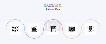 Illustration for Labour Day Glyph 5 Icon Pack Including print. drawing. labour badge. document. labour - Royalty Free Image