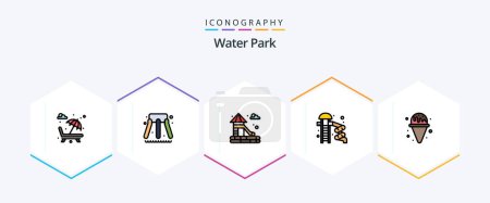 Illustration for Water Park 25 FilledLine icon pack including . . park slider. park. water - Royalty Free Image