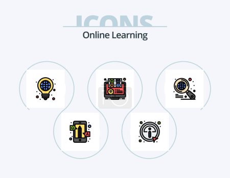 Téléchargez les illustrations : Online Learning Line Filled Icon Pack 5 Icon Design. write. learning. book. draw. open - en licence libre de droit