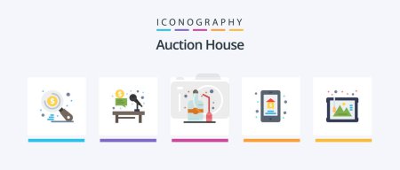 Ilustración de Auction Flat 5 Icon Pack Including real estate. home. job. auction. wine. Creative Icons Design - Imagen libre de derechos