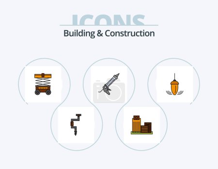 Téléchargez les illustrations : Building And Construction Line Filled Icon Pack 5 Icon Design. repair. sealant. lifting. building. finance - en licence libre de droit
