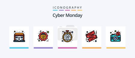 Ilustración de Cyber Monday Line Filled 5 Icon Pack Including calendar. shop. sign board. online. timer. Creative Icons Design - Imagen libre de derechos
