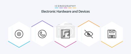 Illustration for Devices 25 Line icon pack including . floppy. music. diskette. deny - Royalty Free Image