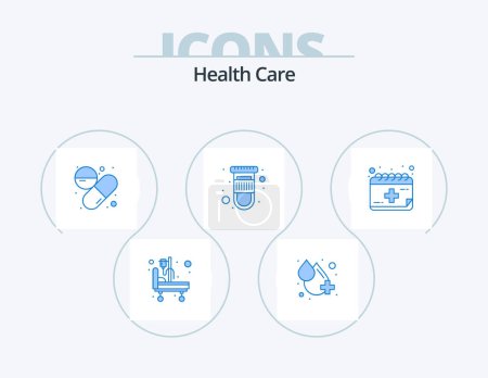 Ilustración de Health Care Blue Icon Pack 5 Icon Design. calendar. capsule. test tube. blood - Imagen libre de derechos