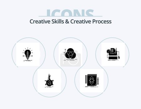 Téléchargez les illustrations : Creative Skills And Creative Process Glyph Icon Pack 5 Icon Design. alignment. balance. draw. pencil. solution - en licence libre de droit