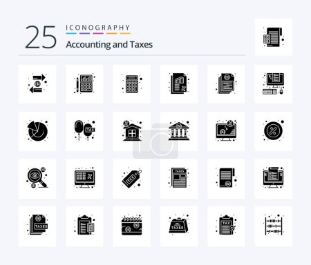 Téléchargez les illustrations : Taxes 25 Solid Glyph icon pack including finance. banking. chart. money. finance - en licence libre de droit