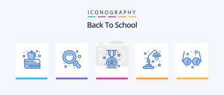Illustration for Back To School Blue 5 Icon Pack Including education. school. badge. education. desk lamp. Creative Icons Design - Royalty Free Image