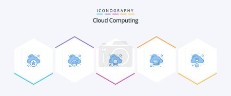 Téléchargez les illustrations : Cloud Computing 25 Blue icon pack including config. cloud. storage. cloud - en licence libre de droit