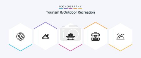 Illustration for Tourism And Outdoor Recreation 25 Line icon pack including hotel. backbag. swiss. bag . seat - Royalty Free Image