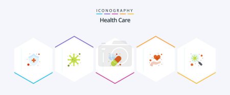 Téléchargez les illustrations : Health Care 25 Flat icon pack including search. heart beat. capsule. heart. care - en licence libre de droit