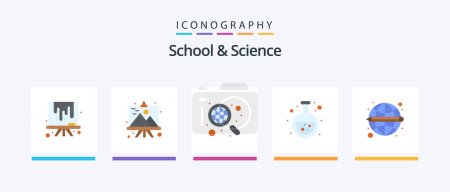 Téléchargez les illustrations : School And Science Flat 5 Icon Pack Including global. flask. discover. lab. chemistry. Creative Icons Design - en licence libre de droit