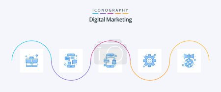 Illustration for Digital Marketing Blue 5 Icon Pack Including global. gear. online. settings. hierarchy - Royalty Free Image