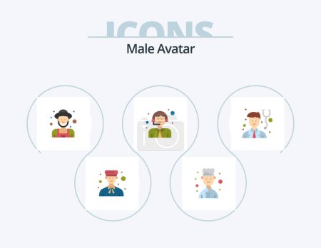 Téléchargez les illustrations : Male Avatar Flat Icon Pack 5 Icon Design. physician. service. farmer. logistic. customer - en licence libre de droit
