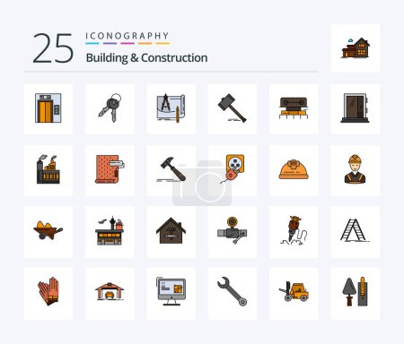 Illustration for Building And Construction 25 Line Filled icon pack including hammer. court. architecture. auction. plan - Royalty Free Image