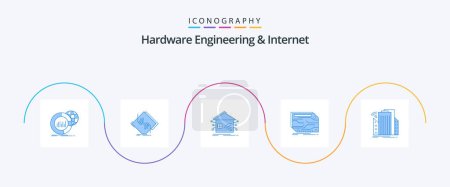 Téléchargez les illustrations : Hardware Engineering And Internet Blue 5 Icon Pack Including custom. card. network. network. house - en licence libre de droit