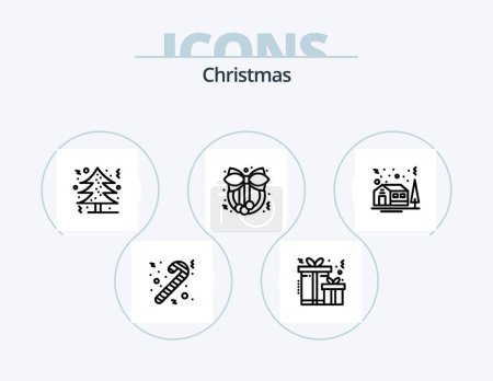 Ilustración de Christmas Line Icon Pack 5 Icon Design. alcohol bottles. lollipop. music. dessert. pancake - Imagen libre de derechos