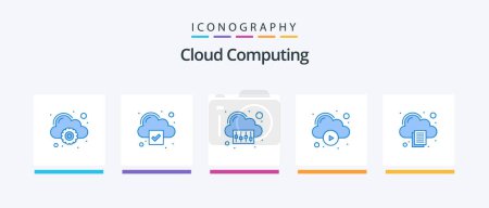 Téléchargez les illustrations : Cloud Computing Blue 5 Icon Pack Including document. cloud. video. cloud. Creative Icons Design - en licence libre de droit