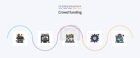 Illustration for Crowdfunding Line Filled Flat 5 Icon Pack Including financial. timeline. donate. project. money - Royalty Free Image
