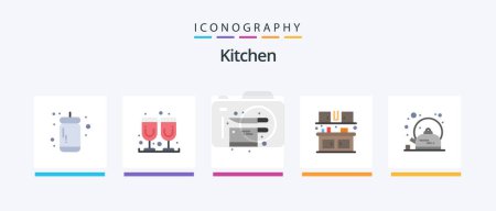 Téléchargez les illustrations : Kitchen Flat 5 Icon Pack Including tea. breakfast. kitchen. kitchen. eat. Creative Icons Design - en licence libre de droit