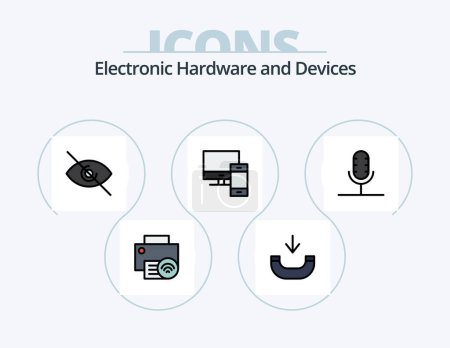Téléchargez les illustrations : Devices Line Filled Icon Pack 5 Icon Design. instrument. accordion. phone. numbers. call - en licence libre de droit
