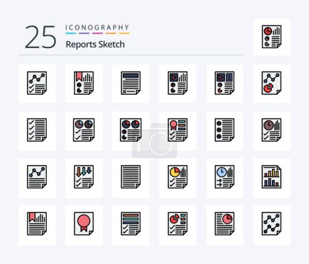 Téléchargez les illustrations : Reports Sketch 25 Line Filled icon pack including page. data. page. report. document - en licence libre de droit