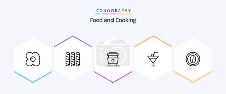 Téléchargez les illustrations : Food 25 Line icon pack including food. cooking. drink. coffee. food and restaurant - en licence libre de droit