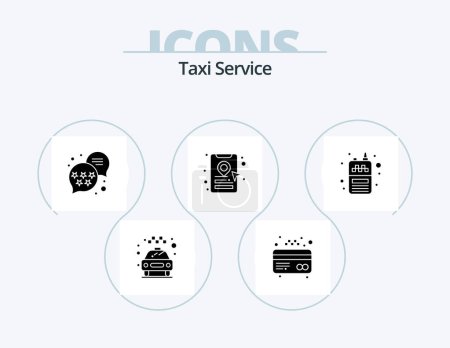 Téléchargez les illustrations : Taxi Service Glyph Icon Pack 5 Icon Design. . receiver. rank. radio. location pin - en licence libre de droit