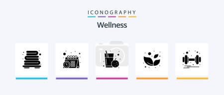 Ilustración de Wellness Glyph 5 Icon Pack Including . weight. orange. gym. wellness leaf. Creative Icons Design - Imagen libre de derechos