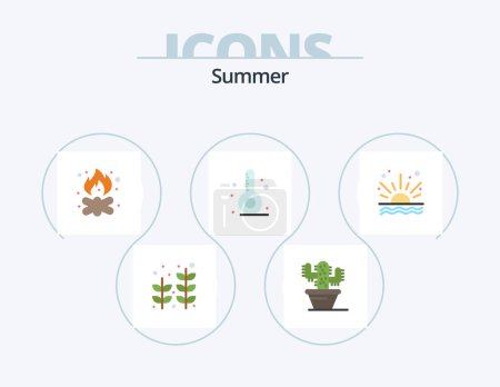 Téléchargez les illustrations : Summer Flat Icon Pack 5 Icon Design. sea. vacation. bonfire. thermometer. beach - en licence libre de droit