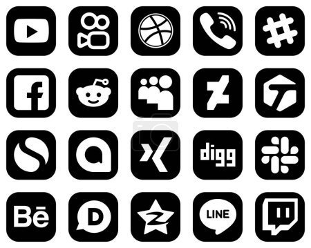 Ilustración de 20 Creative White Social Media Icons on Black Background such as xing. simple. facebook. tagged and myspace icons. Fully editable and versatile - Imagen libre de derechos