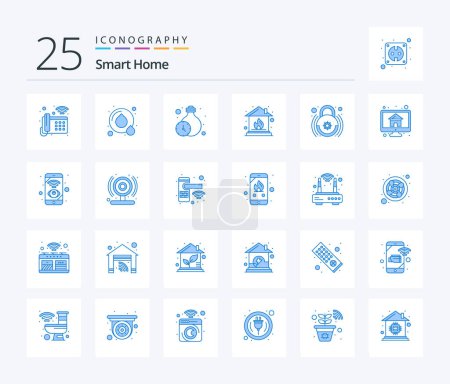 Illustration for Smart Home 25 Blue Color icon pack including smart lock. home. lighting. control. home - Royalty Free Image