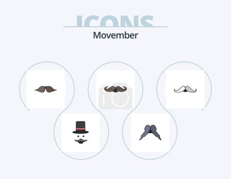 Ilustración de Movember Line Filled Icon Pack 5 Icon Design. .. con barba. - Imagen libre de derechos