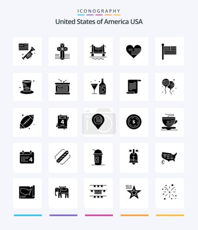 Téléchargez les illustrations : Creative Usa 25 Glyph Solid Black icon pack  Such As united. flag. building. flag. love - en licence libre de droit