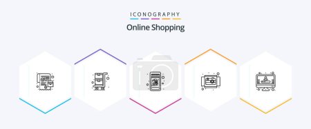 Ilustración de Online Shopping 25 Line icon pack including profile. view. mobile shopping. product. circle - Imagen libre de derechos