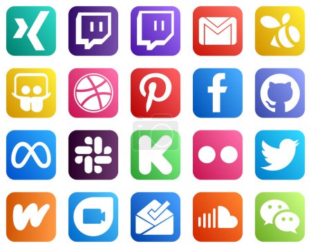 Téléchargez les illustrations : 20 Social Media Icons for Your Marketing such as funding. slack. pinterest. facebook and github icons. Minimalist and high resolution - en licence libre de droit